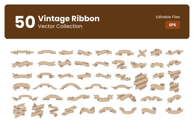 Vector vintage ribbon hand drawn collection