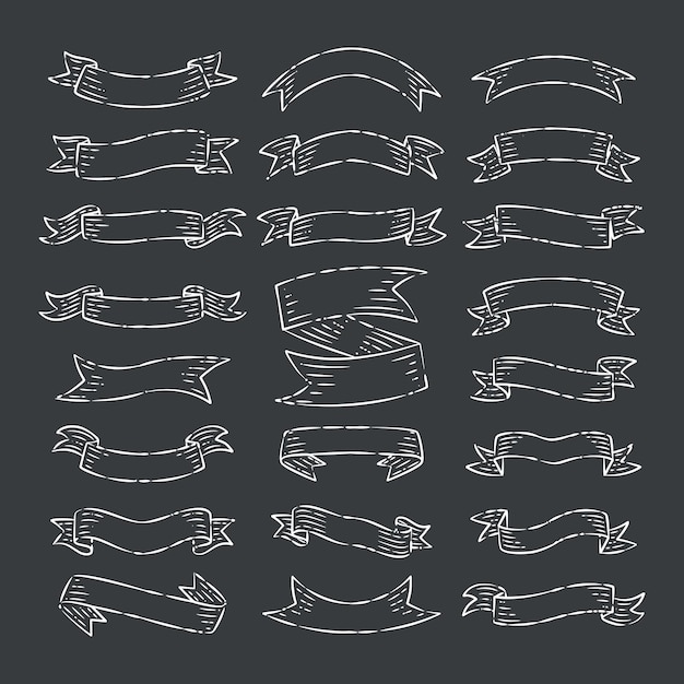 Vintage ribbons banners hand drawn collection