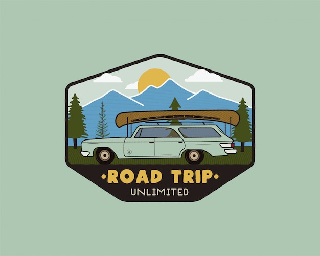 Vector vintage road trip travel logo