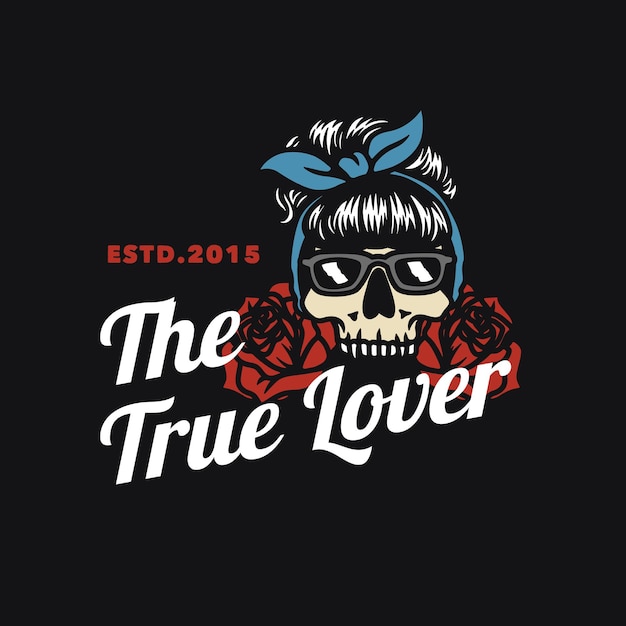 Vintage Rockabilly Rose Skull Logo handgemaakte vectorillustratie