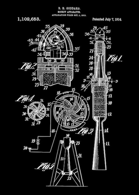 Vintage Rocket Ship-octrooi uit 1914