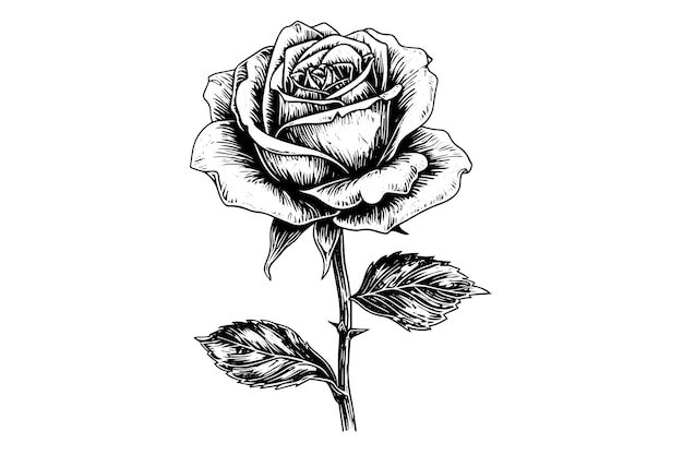 Vintage rose flower engraving calligraphic victorian style tattoo vector illustration