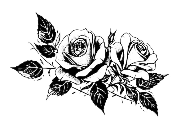 Винтажная гравюра цветка розы каллиграфическая татуировка в викторианском стиле векторная иллюстрация