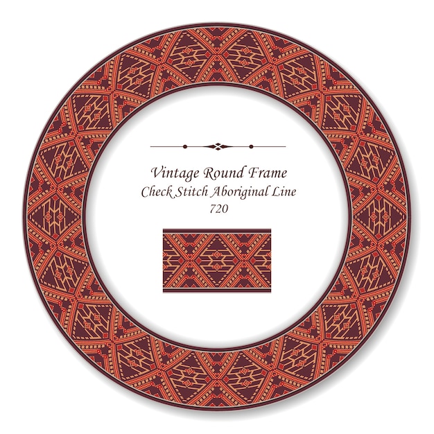 Vintage round retro frame aboriginal check stitch cross line, antique style