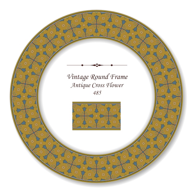 Vintage round retro frame of antique cross flower