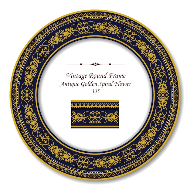 Vintage Round Retro Frame of Antique Golden Spiral Flower