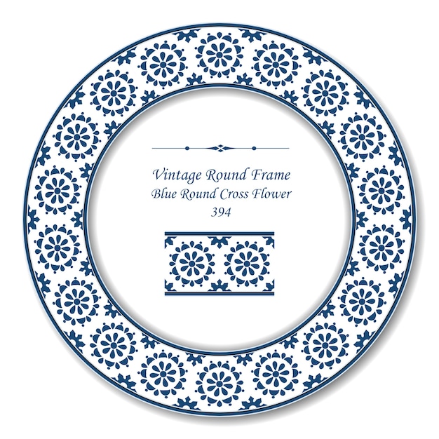 Vettore vintage round retro frame of blue round cross flower