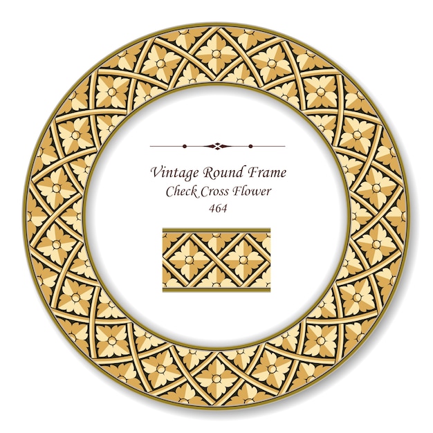 Vintage round retro frame di check cross flower