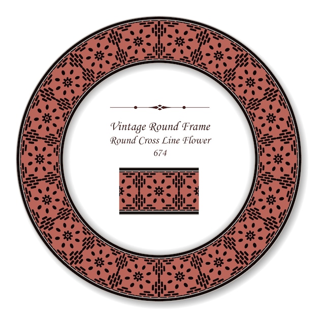 Vintage round retro frame croce linea fiore, stile antico