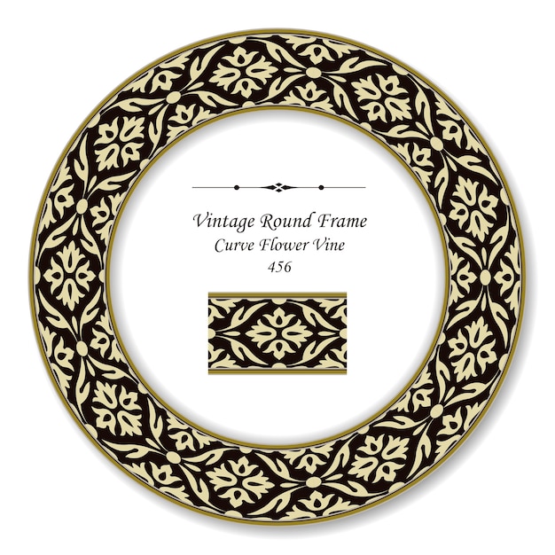 Vintage Round Retro Frame of Curve Flower Vine