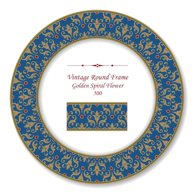 Vintage Round Retro Frame of Golden Spiral Flower