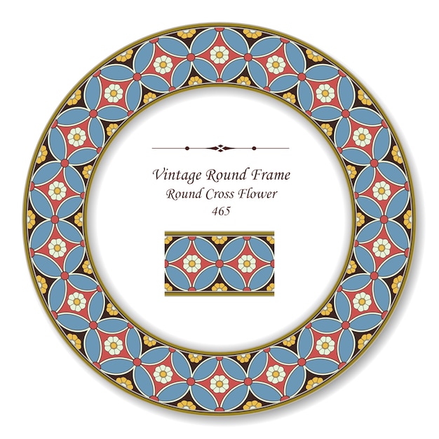 Vintage Round Retro Frame of Round Cross Flower