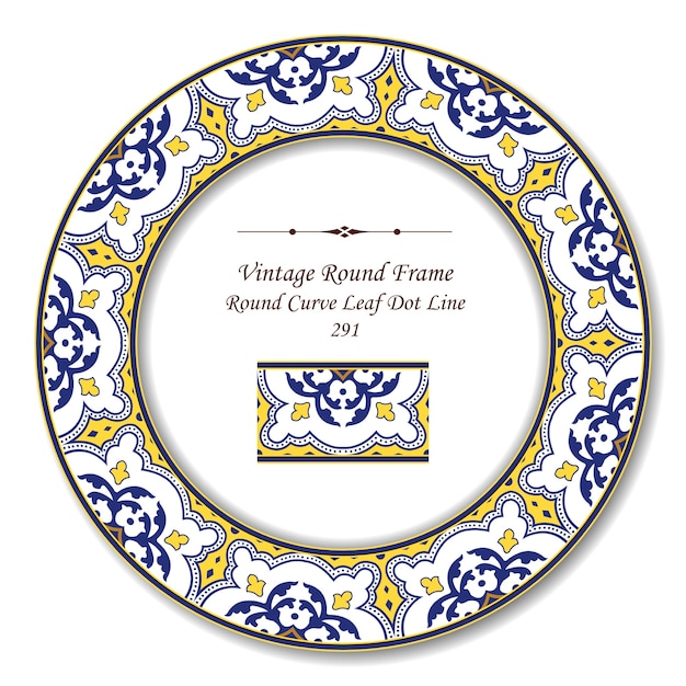 Vector vintage round retro frame of round curve leaf dot line