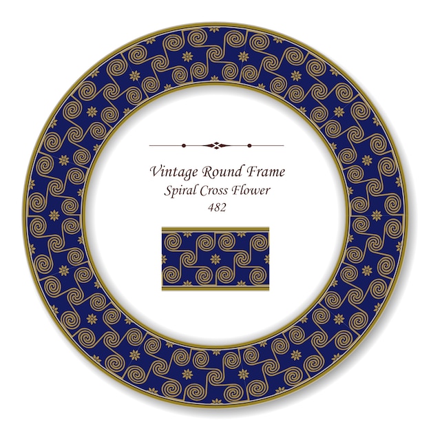 Vintage Round Retro Frame of Spiral Cross Flower