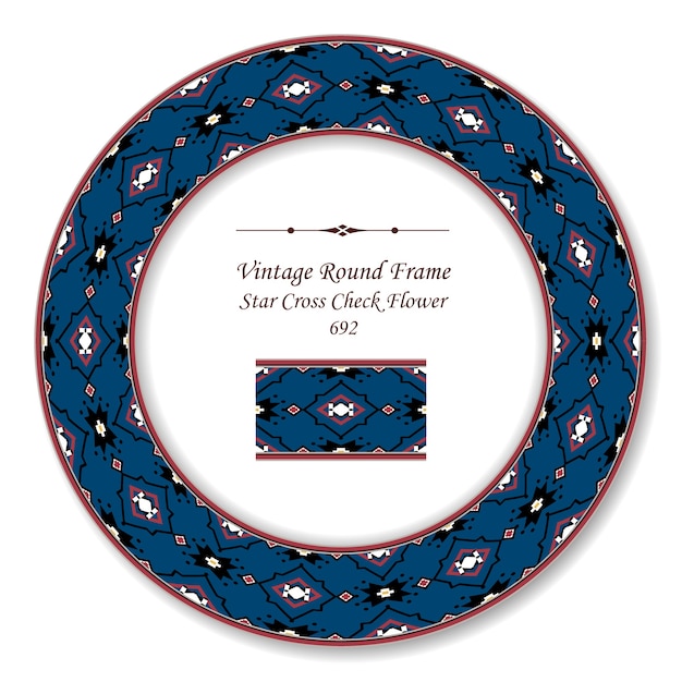 Vintage Round Retro Frame star cross check flower, antique style