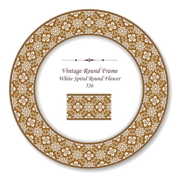 Vintage round retro frame of white spiral round flower