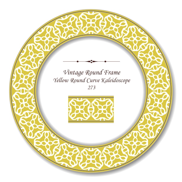 Vintage round retro frame of yellow round curve kaleidoscope