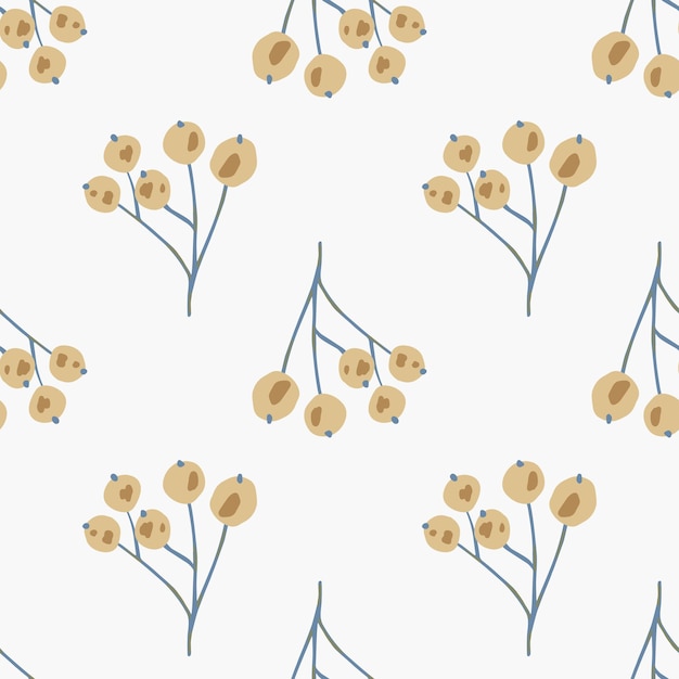 Vector vintage rowan berries seamless pattern on white background floral berry backdrop in doodle style