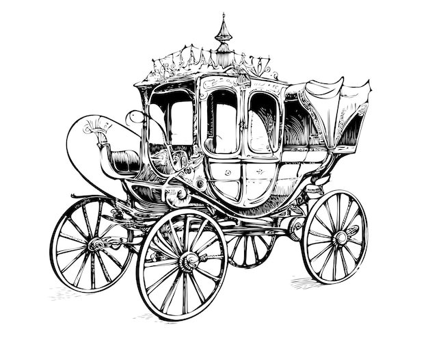 Carrozza reale vintage retrò, schizzo disegnato a mano. illustrazione di vettore.