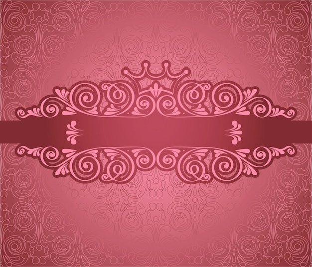 Vintage roze frame op damast achtergrond, vectorillustratie