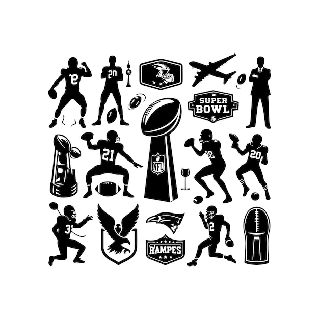 Vector vintage rugby sport elements set superbowl silhouette vector