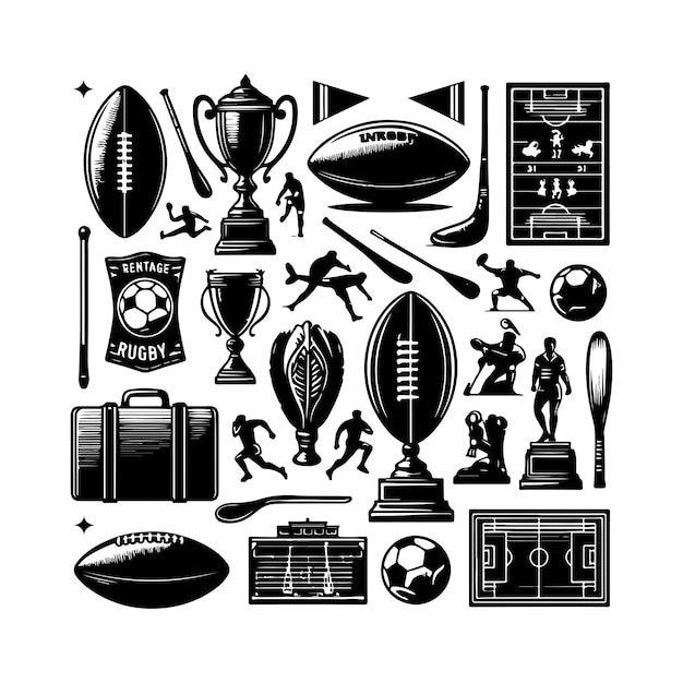 Vintage rugby sport elements set vector illustration vector