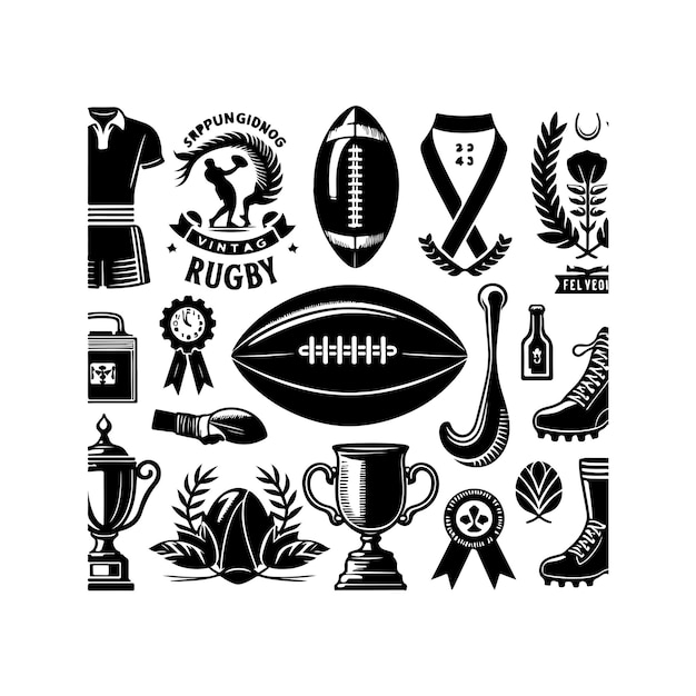 Vector vintage rugby sport elements set vector illustration vector