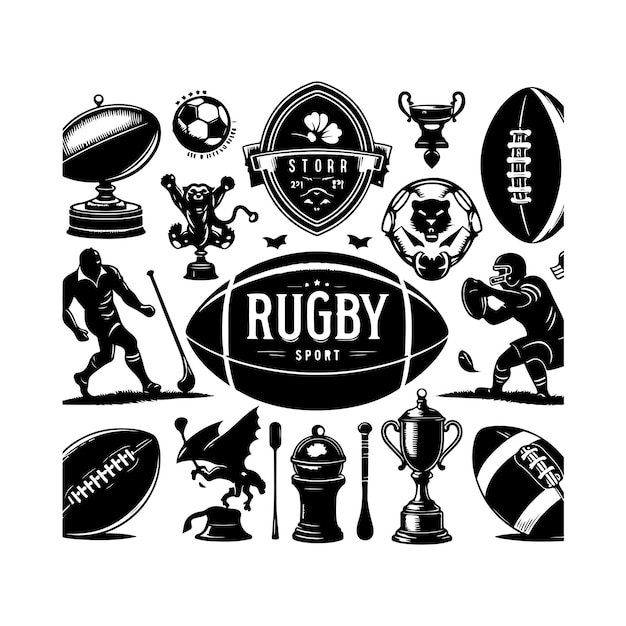 Vintage rugby sport elements set vector illustration vector