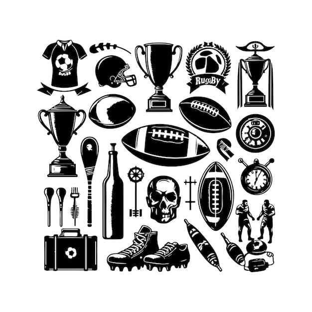 Vintage rugby sport elements set vector illustration vector