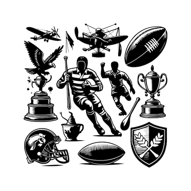 Vintage rugby sport elements set vector illustration vector