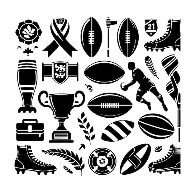 Vector vintage rugby sport elements set vector