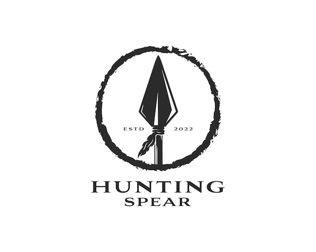 Vector vintage rustic hipster arrowhead spear hunting logo design