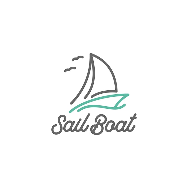 Vector vintage sail boat line art logo design