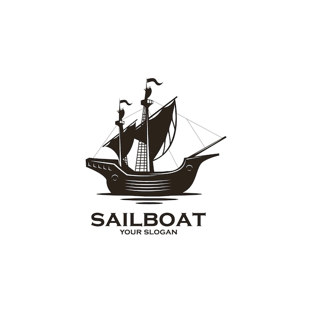 Vintage sail boat silhouette logo