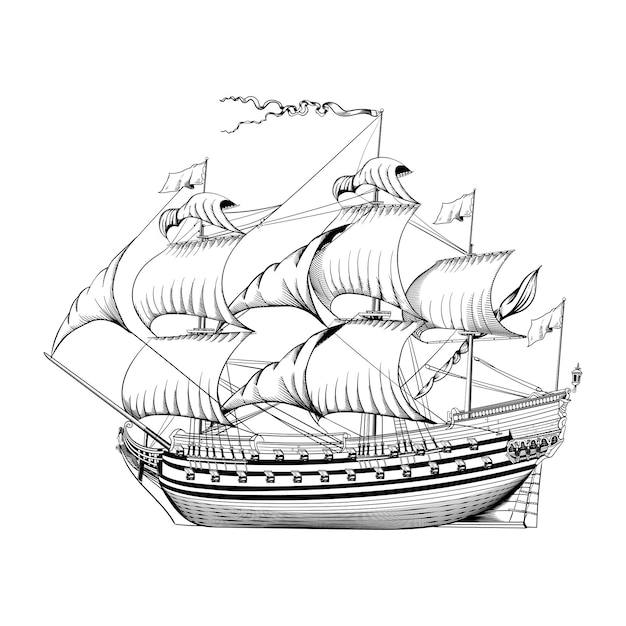 Vettore schizzo di barca a vela d'epoca schizzo vecchio disegnato a mano