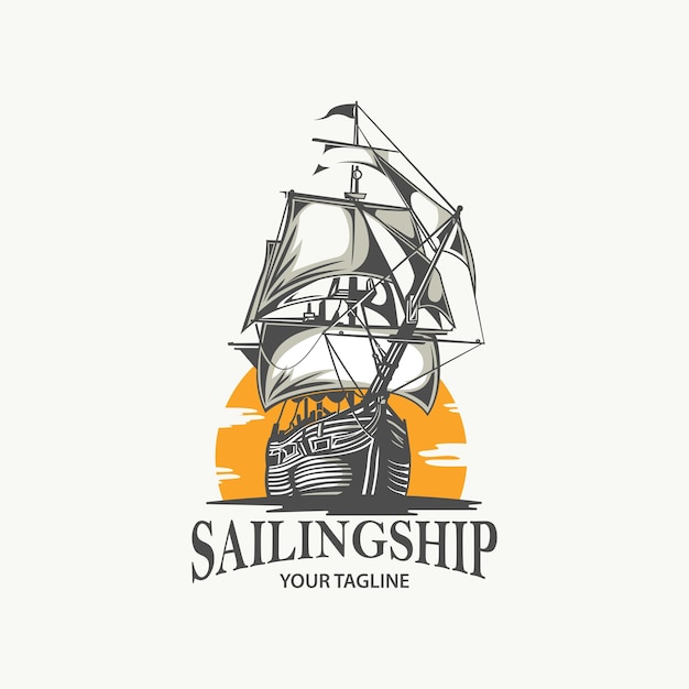 Vintage Sailing Ship Logo At Sunset Logo Illustration on logo badge