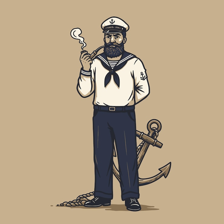 Vector vintage sailor with pipe