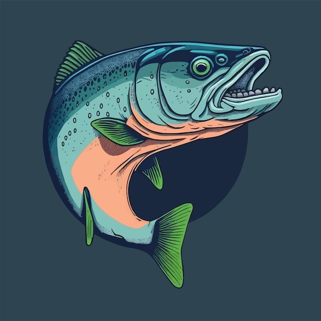 Vintage salmon fishing illustration for logo emblem mascot or poster