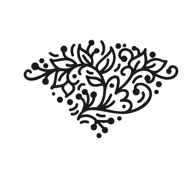 나뭇잎과 꽃 모서리가 있는 빈티지 스칸디나비아 모노라인 번영 모노그램 벡터