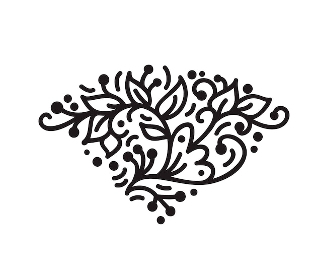 Vintage Scandinavian monoline flourish monogram vector with leaves and flowers Corners