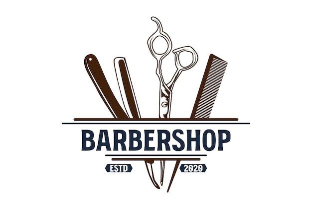 Vintage scheermes schaar en kam voor Gentleman Barbershop Hair Cut Logo