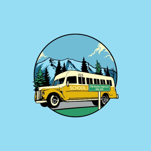 Старинный школьный автобус векторная иллюстрация