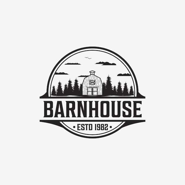 Vintage schuur boerderij Badge Logo ontwerp illustratie Vector schuur boerderij magazijn logo sjabloon