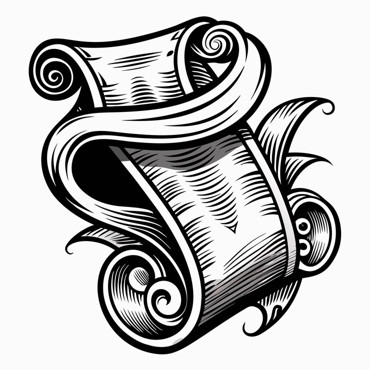 Vector vintage scroll illustration with ornate swirls and detailed line art design