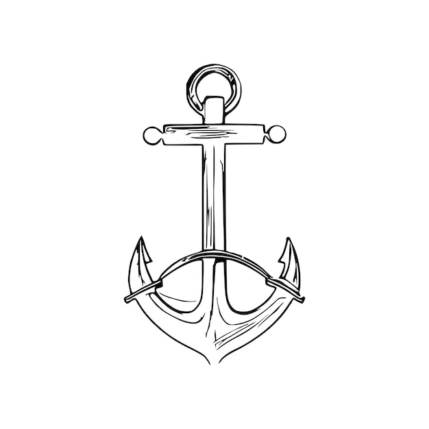 Vintage sea anchor Hand drawn vector line art anchor