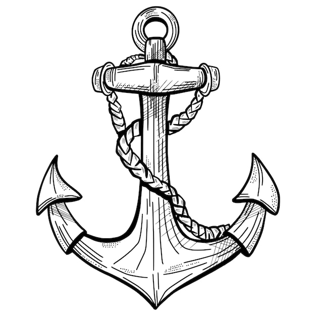 vintage sea anchor with rope hand drawn vector isolated on a white background sketch