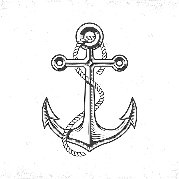 Vector vintage sea anchor with a rope. hand drawn.