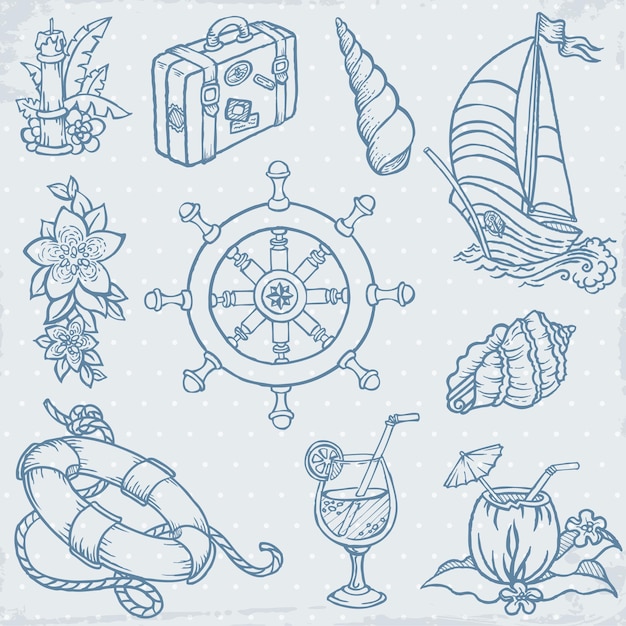 Vector vintage sea travel doodle elements