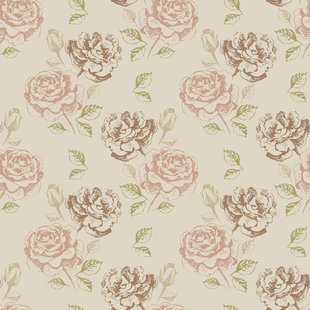 Vector vintage seamless floral pattern with roses