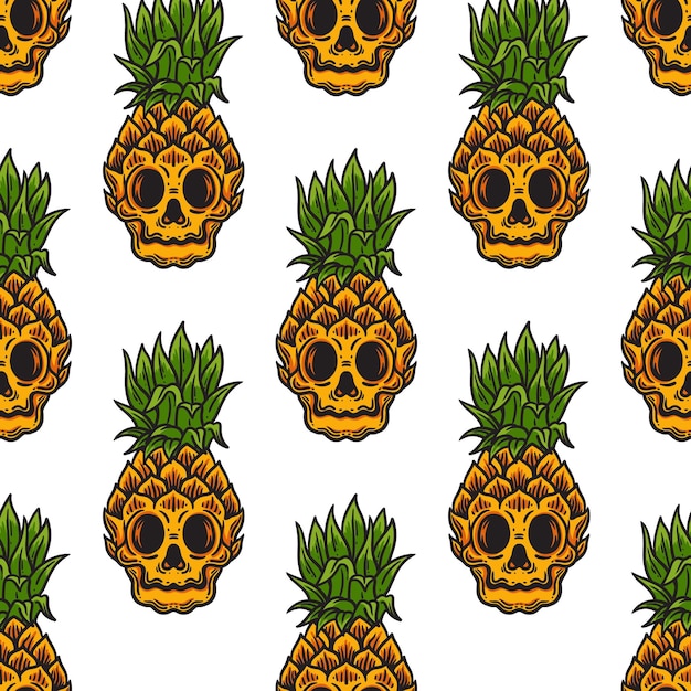 Reticolo senza giunte dell'annata dell'estate del cranio di ananas su sfondo bianco